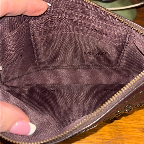 Coach Burgundy Leather Studded Heart Crossbody Bag & Wristlet - Picture 9 of 11